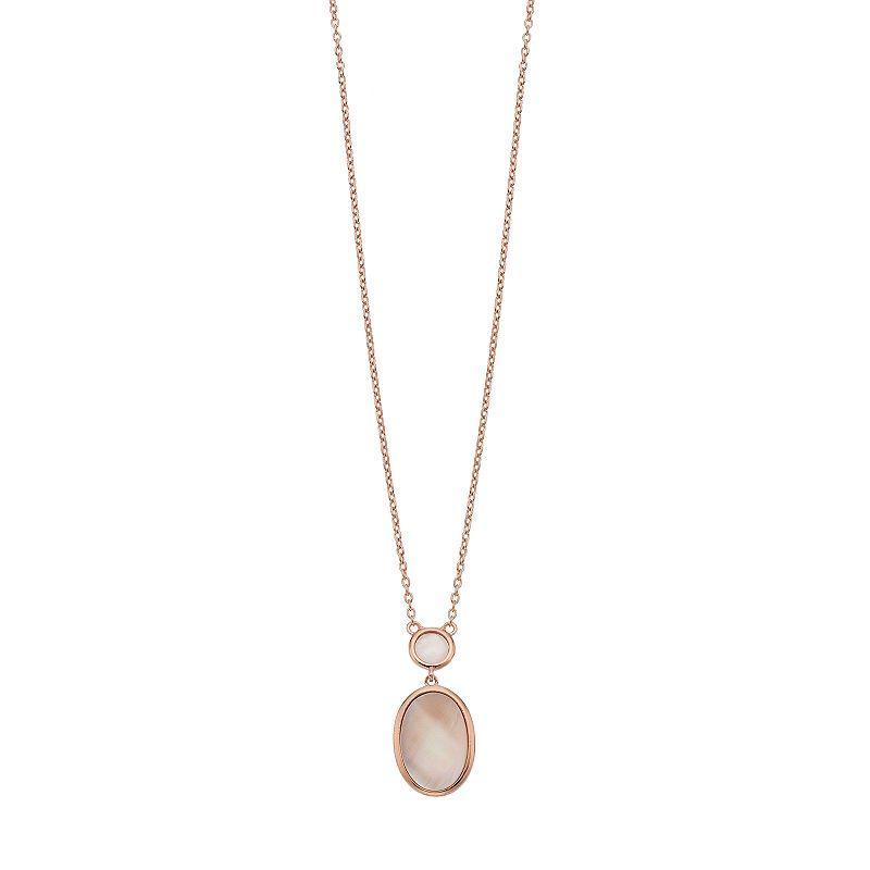 14k Rose Gold Over Silver Mother-of-Pearl & Rose Quartz Oval Pendant Necklace, Women's, Size: 18" Product Image