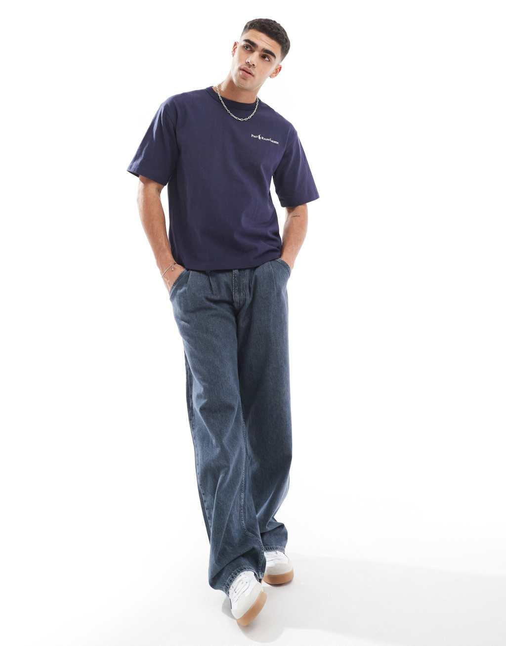 Polo Ralph Lauren script player logo heavyweight relaxed fit t-shirt in navy Product Image