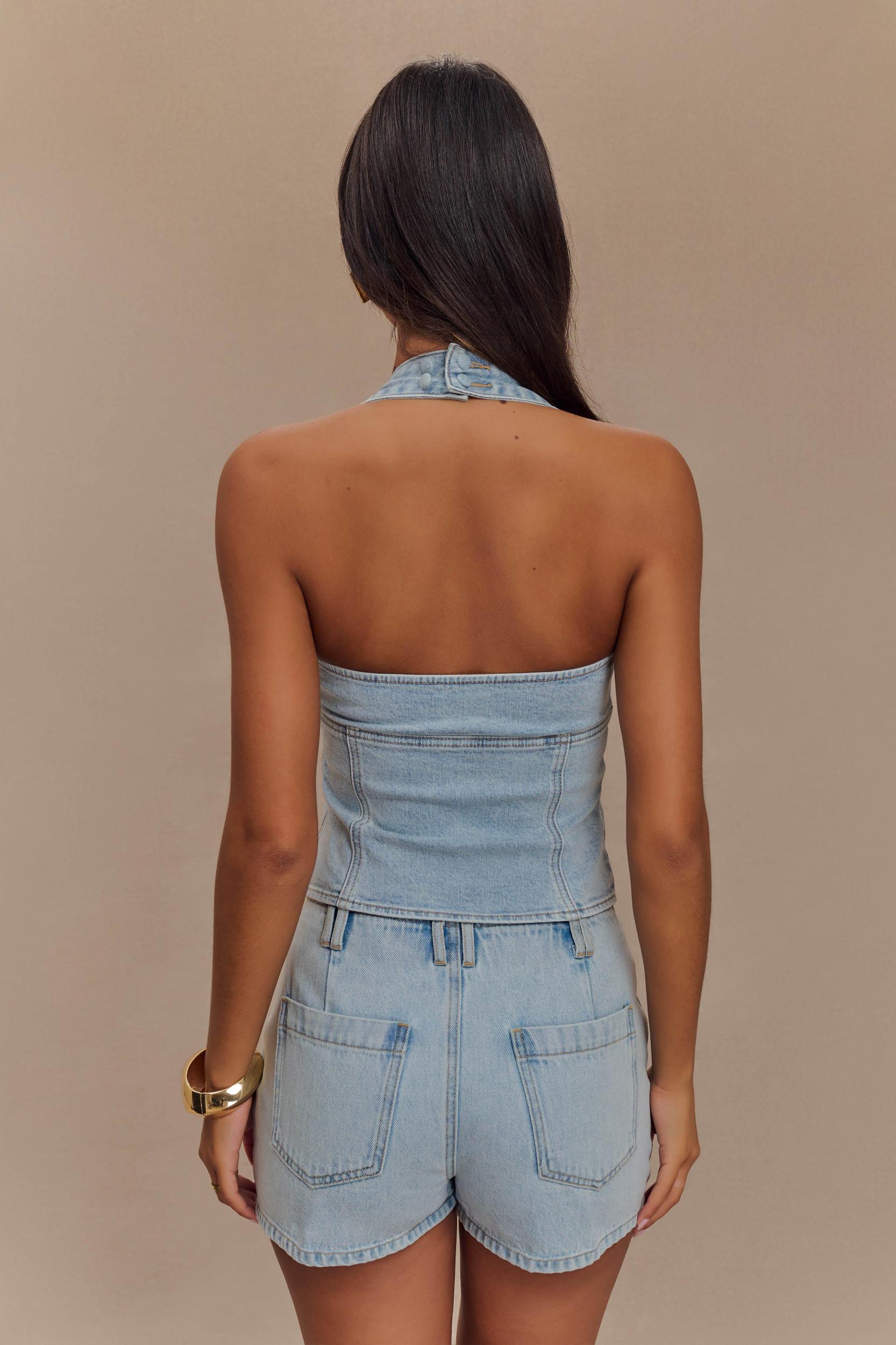 Dayna Denim Halter Top - Light Blue Product Image