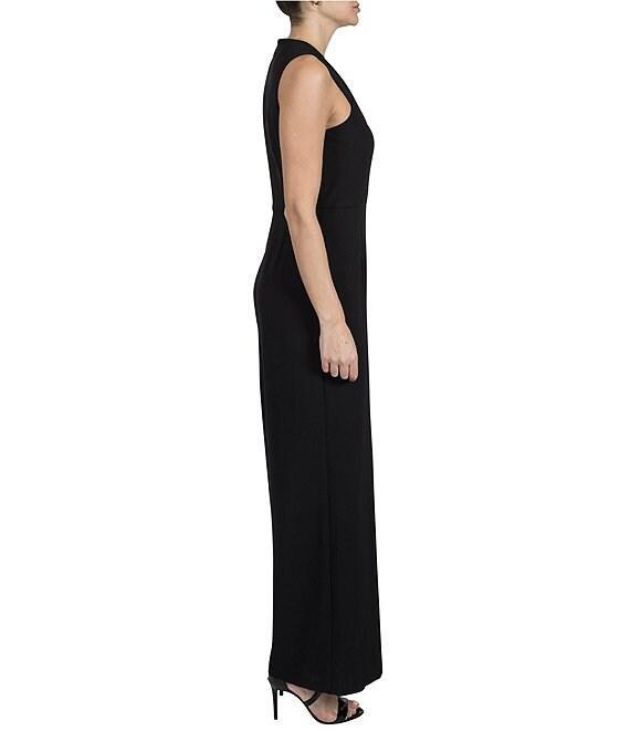 Julia Jordan Kors Crepe Asymmetrical Neck Sleeveless Pleated Shoulder Wide Leg Jumpsuit Product Image