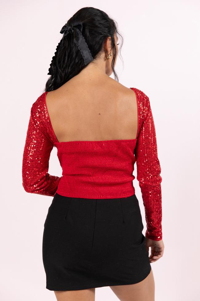 Tidings To You Red Smocked Back Sequin Top  FINAL SALE Product Image
