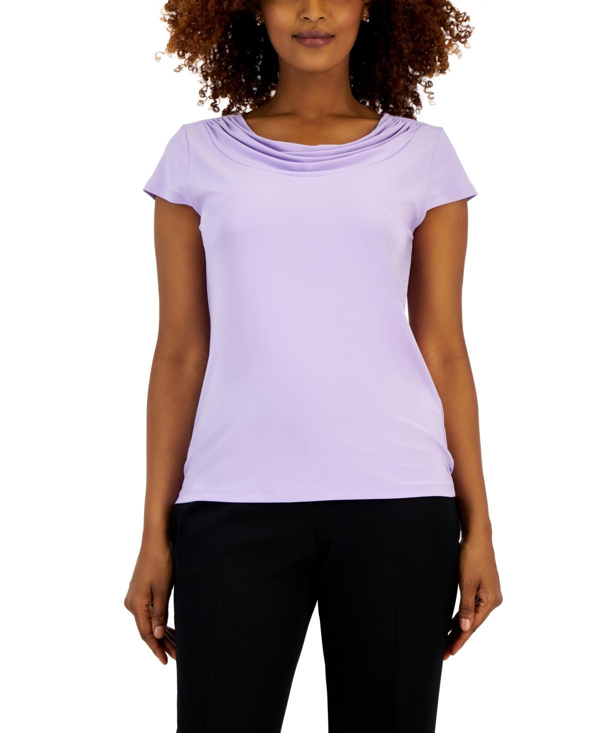 Kasper Petite Size ITY Knit Cowl Neck Cap Sleeve Solid Top Product Image