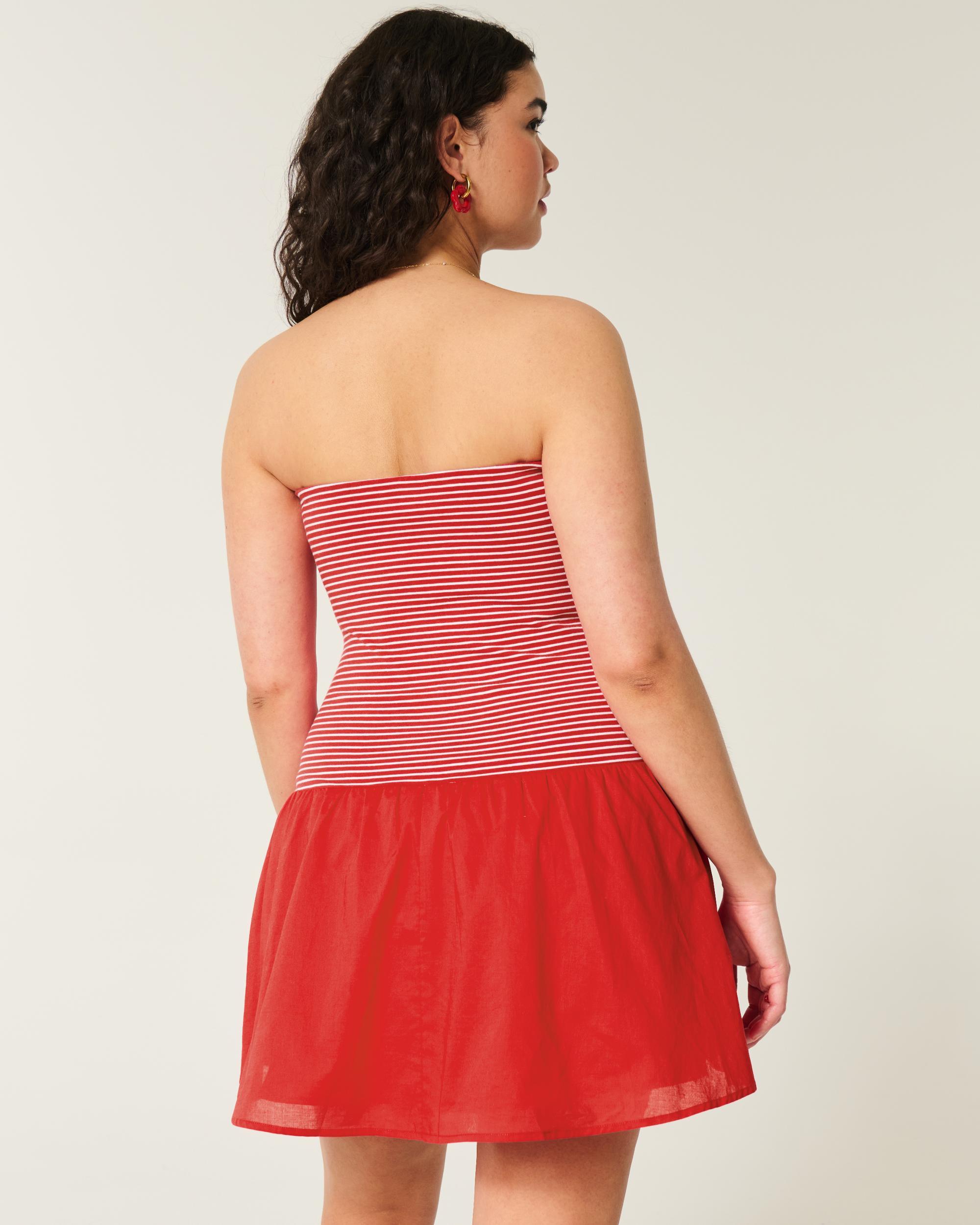 Strapless Drop-Waist Knit-Woven Mini Dress Product Image
