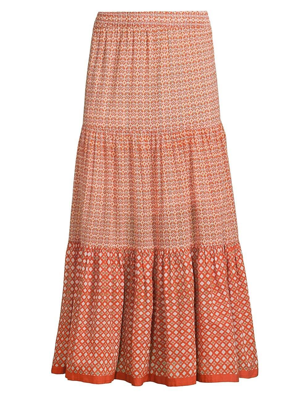 Womens Frilly Tiered Cotton Maxi Skirt Product Image