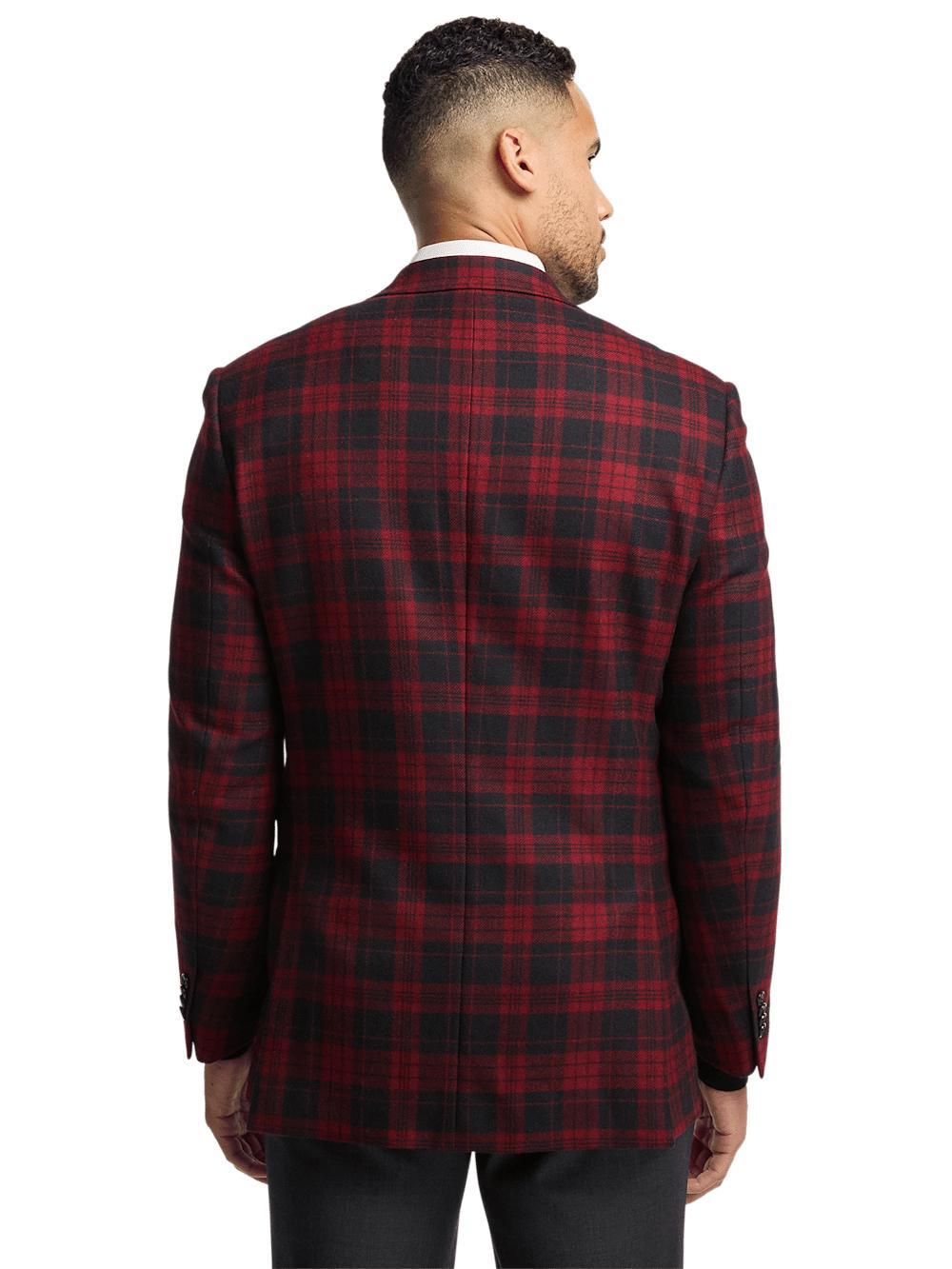 Wool Plaid Single Breasted Notch Lapel Sport Coat - Black/red Product Image