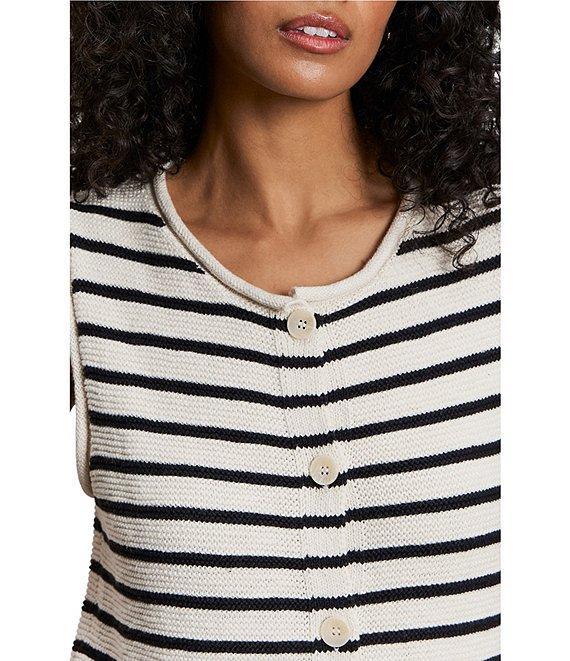 Sanctuary Stripe Print Cotton Slub Crew Neck Sleeveless Button Front Top Product Image