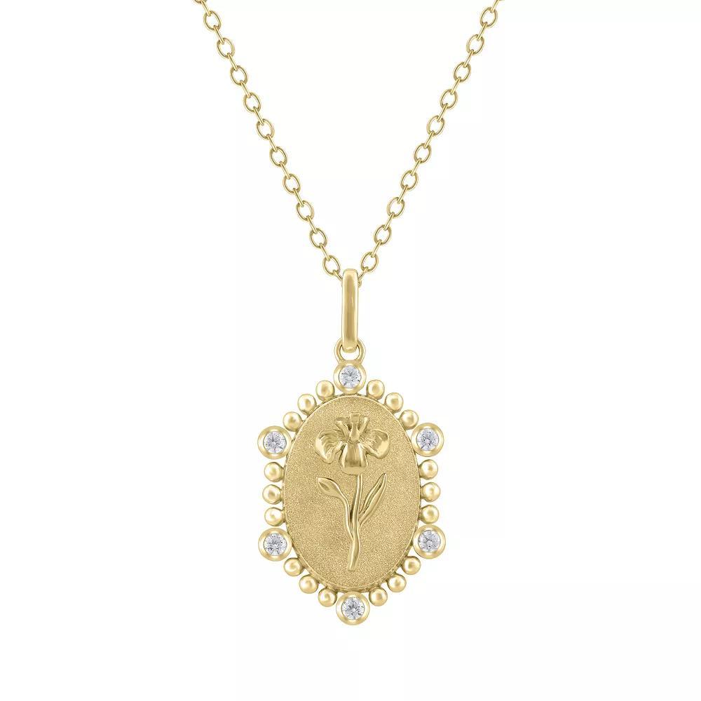 Royal Aura Sterling Silver 1/10 Carat T.W. Diamond Birth Flower February Iris Pendant Necklace, Womens Gold Tone Product Image