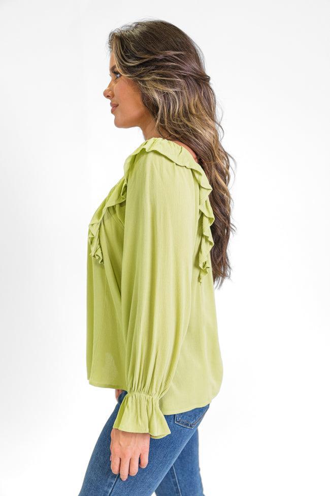 High Hopes Lime Ruffle Sleeve Square Neck Top FINAL SALE Product Image
