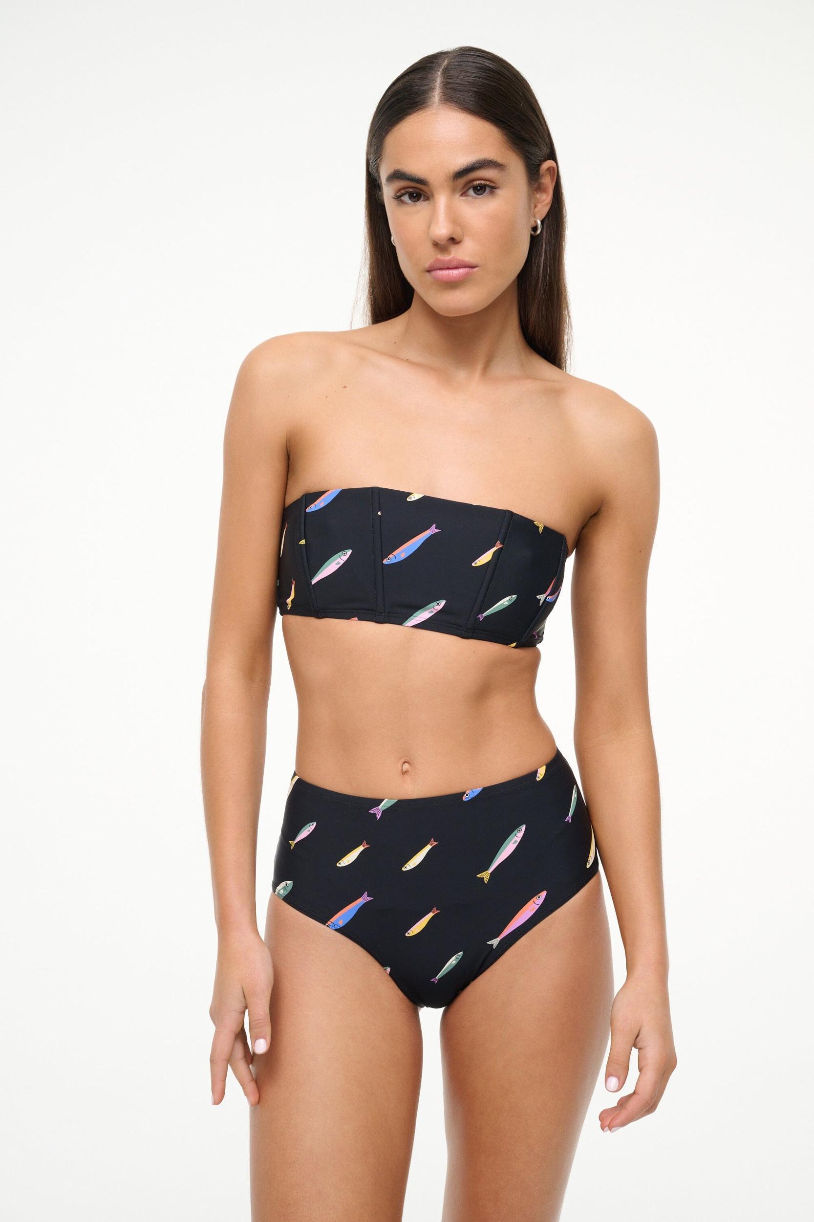 DEVON HIGH RISE BIKINI BOTTOM | POP SARDINES BLACK Product Image