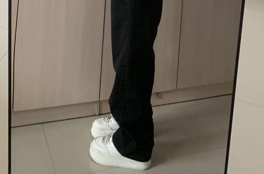 High-Waist Washed Straight-Cut Jumpsuit Product Image