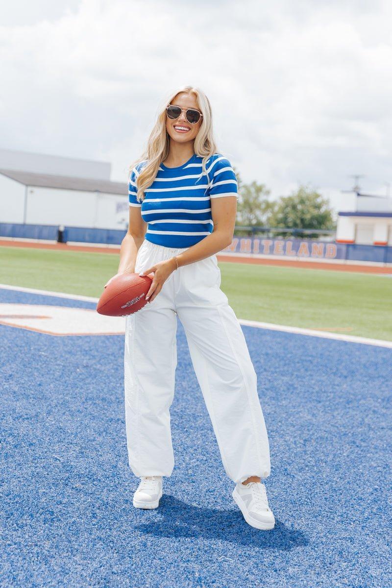 Blue and White Striped Cropped Sweater - FINAL SALE Product Image