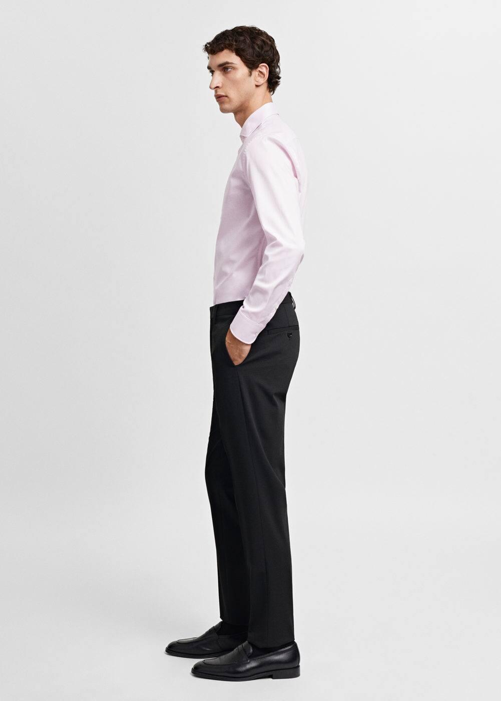 Slim-fit micro-stripe twill suit shirt - Men | MANGO USA Product Image