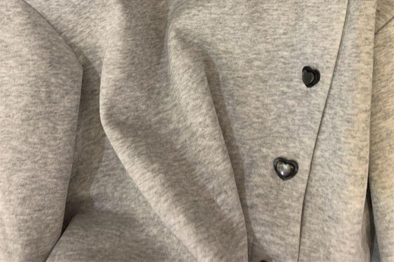 Crew Neck Plain Bow Heart Button Pullover Product Image