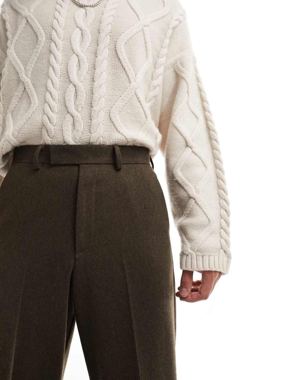 ASOS DESIGN smart wide leg wool mix pants-Brown Product Image