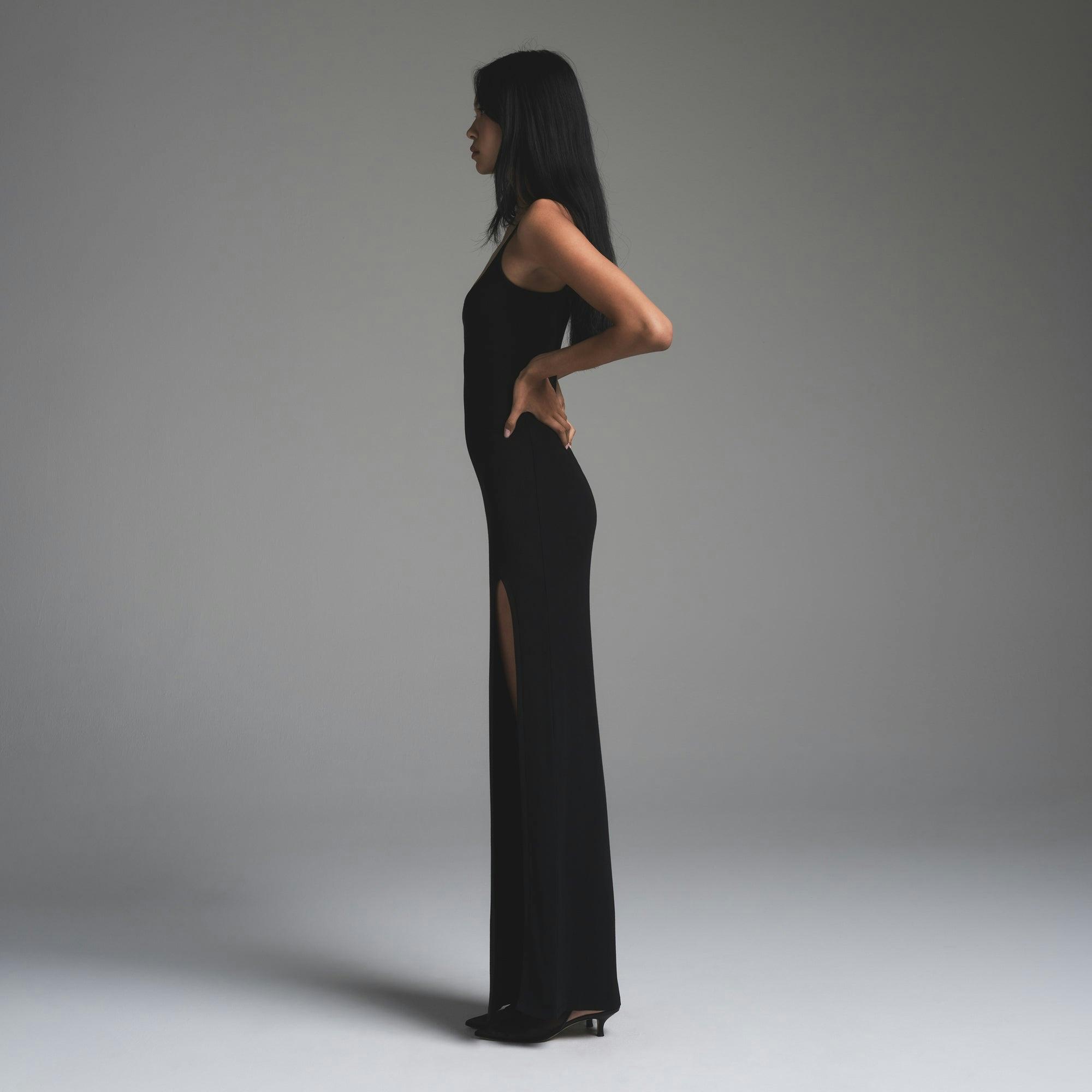 SOFT LOUNGE CAMI SLIT LONG DRESS | ONYX Product Image