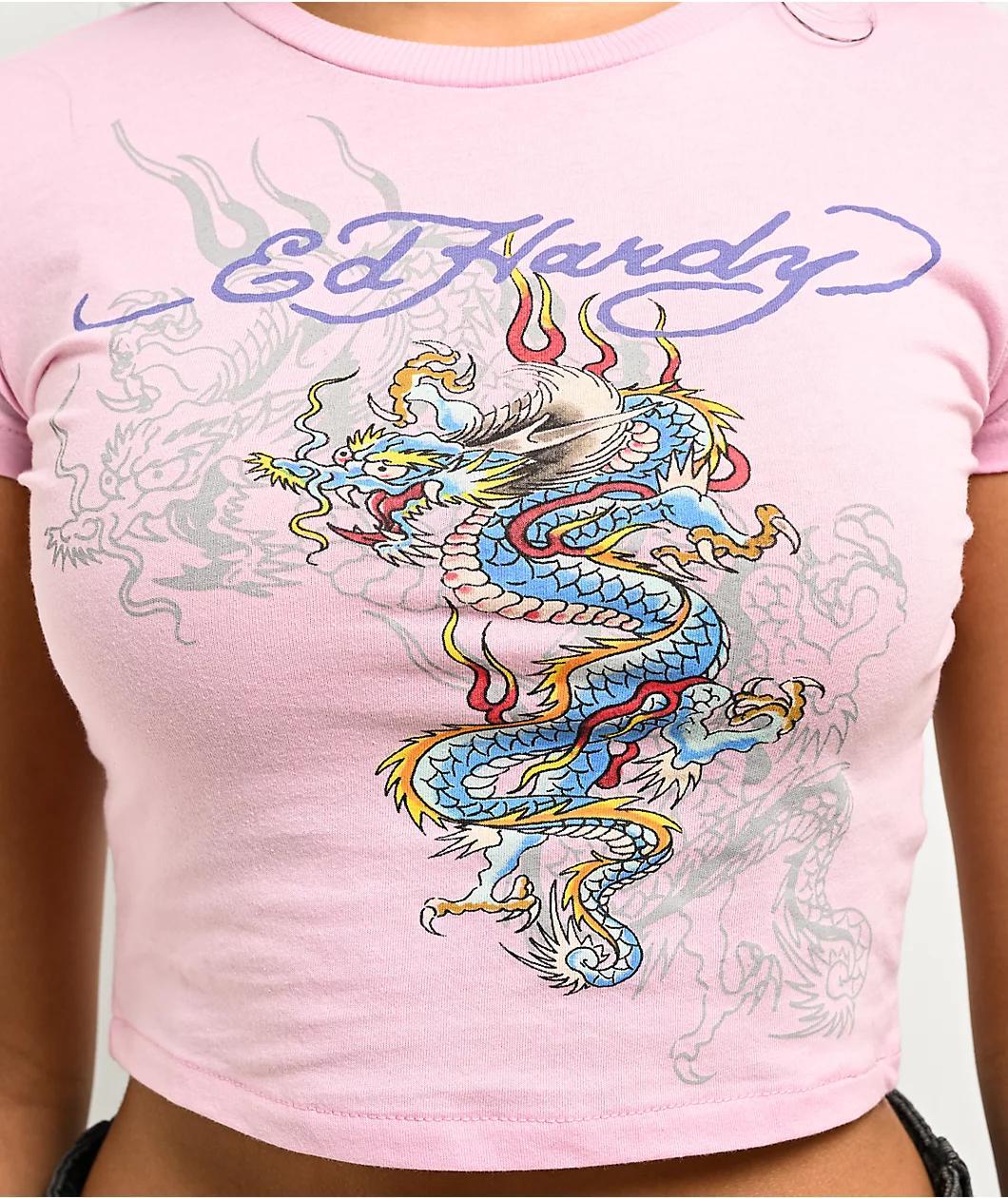 Ed Hardy Dragon Pink Crop T-Shirt Product Image