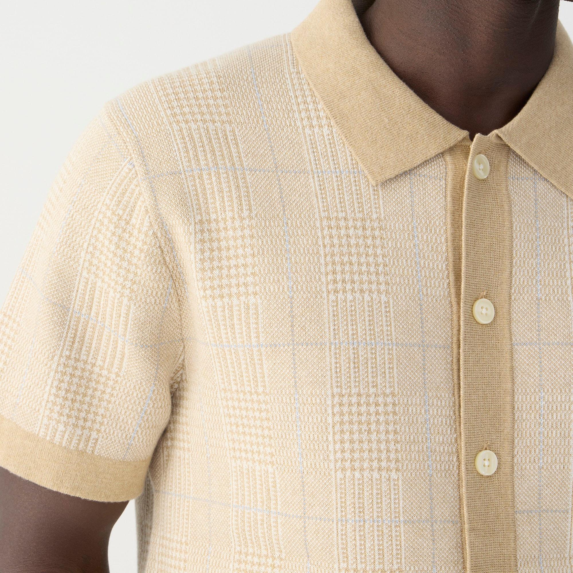 Short-sleeve heritage cotton sweater-polo in windowpane jacquard Product Image