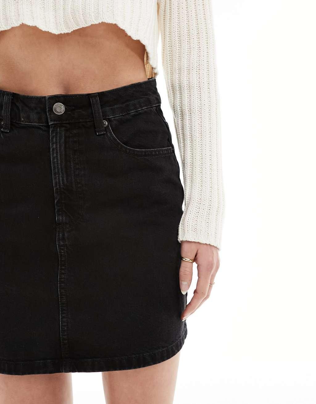 ASOS DESIGN Tall denim high waist mini skirt in black Product Image
