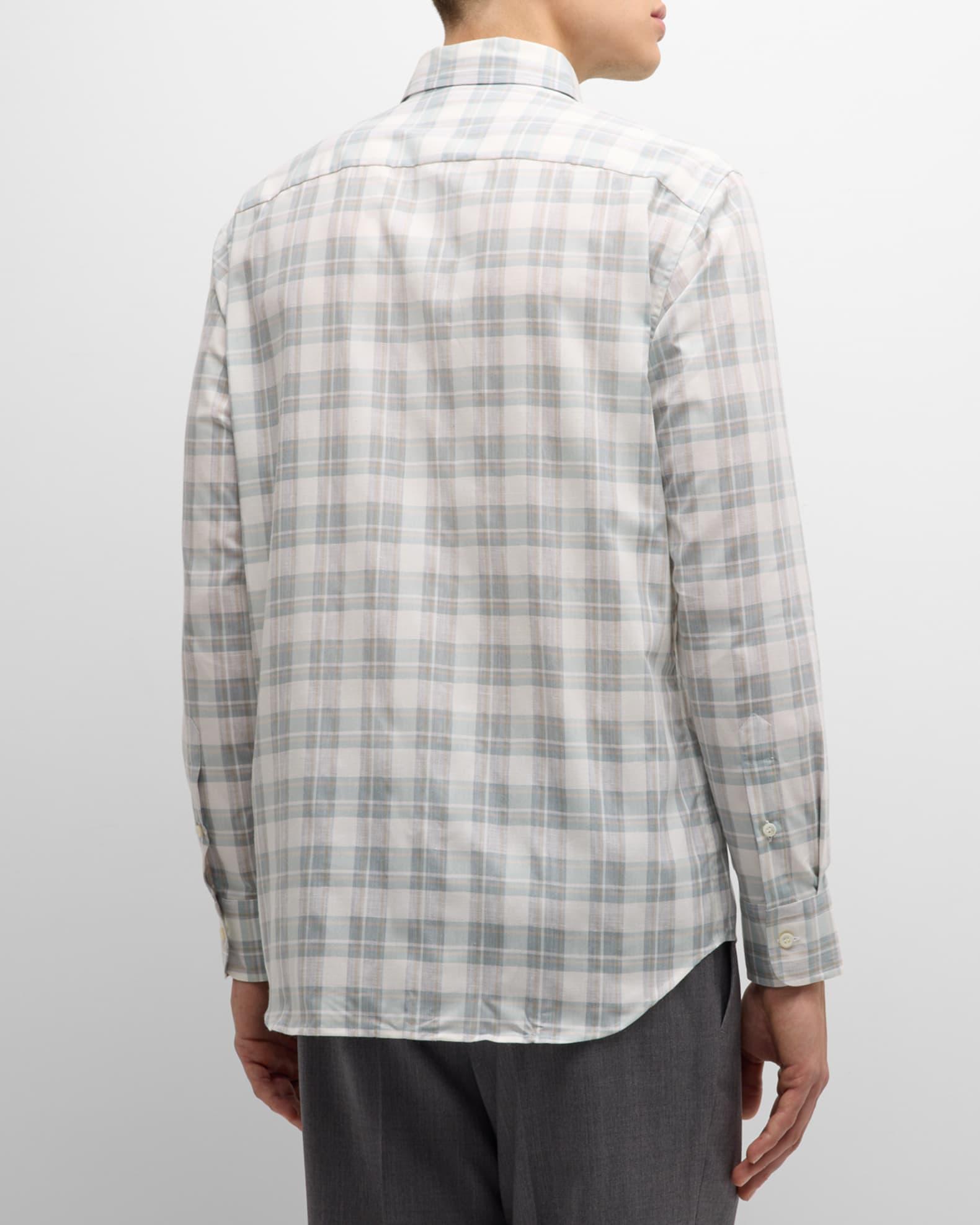 Men's Cotton-Linen Plaid Sport Shirt Product Image