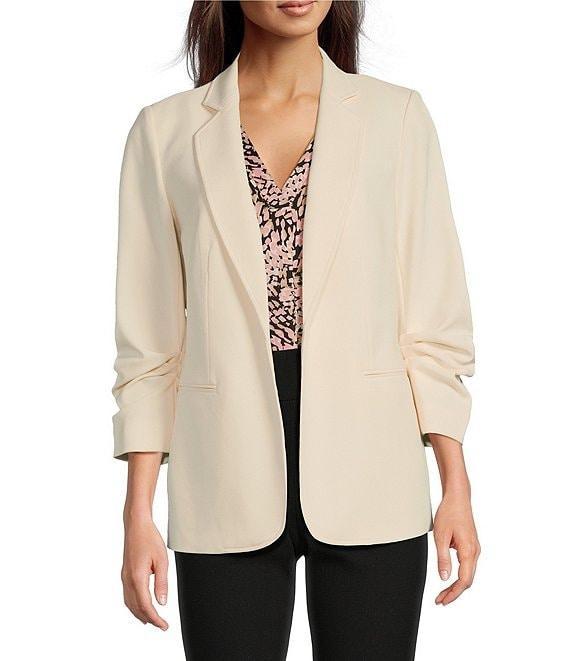 Jones New York Stretch Twill Notch Lapel Scrunch Sleeve Open Front Jacket Product Image