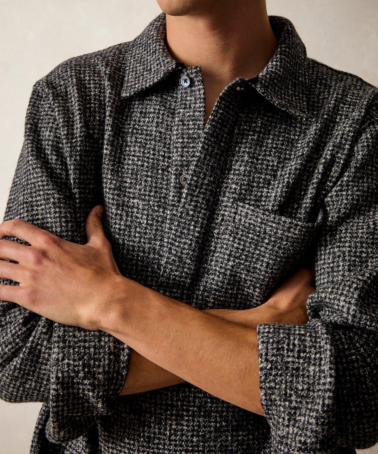 Check Wool-Silk Knit Polo in Blacktop Product Image
