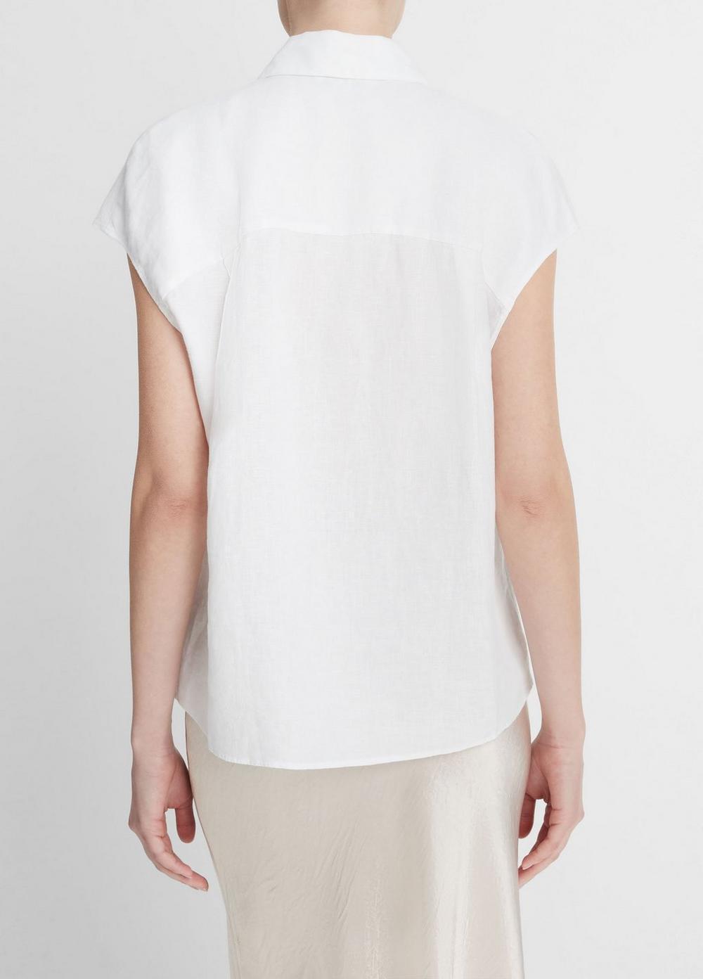 Womens Linen Cap-Sleeve Button-Front Blouse, Optic White, Size L Vince Product Image