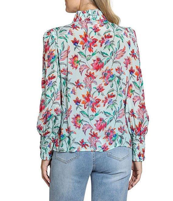 APNY Woven Floral Print Mock Neck Long Sleeve Blouse Product Image