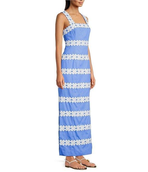Lilly Pulitzer Davis Vintage Dobby Lily Lace Trim Square Neck Sleeveless Maxi Dress Product Image