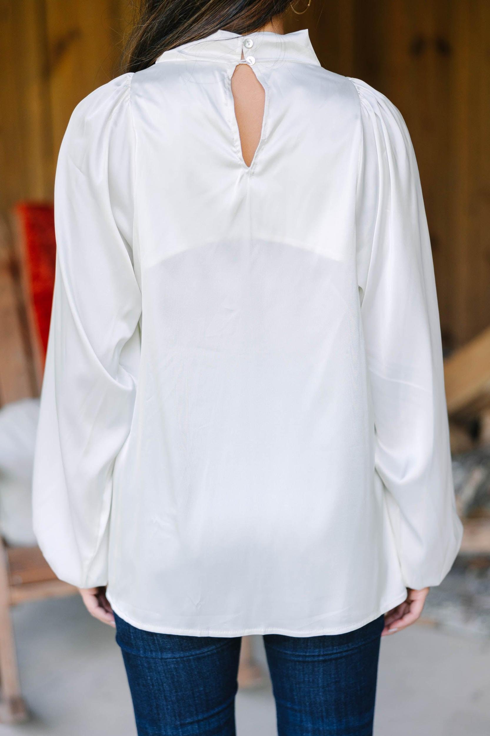 Embrace The Joy Ivory White Satin Blouse Female Product Image