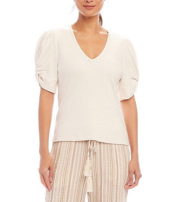 Karen Kane Petite Size Twisted Short Puff Sleeve V-Neck Top Product Image