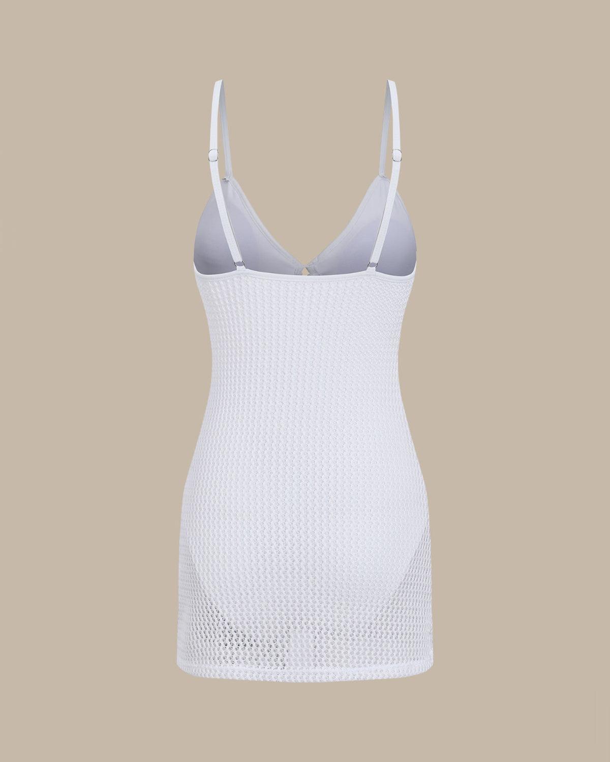 Beige V-Neck One-Piece Swimsuit Product Image