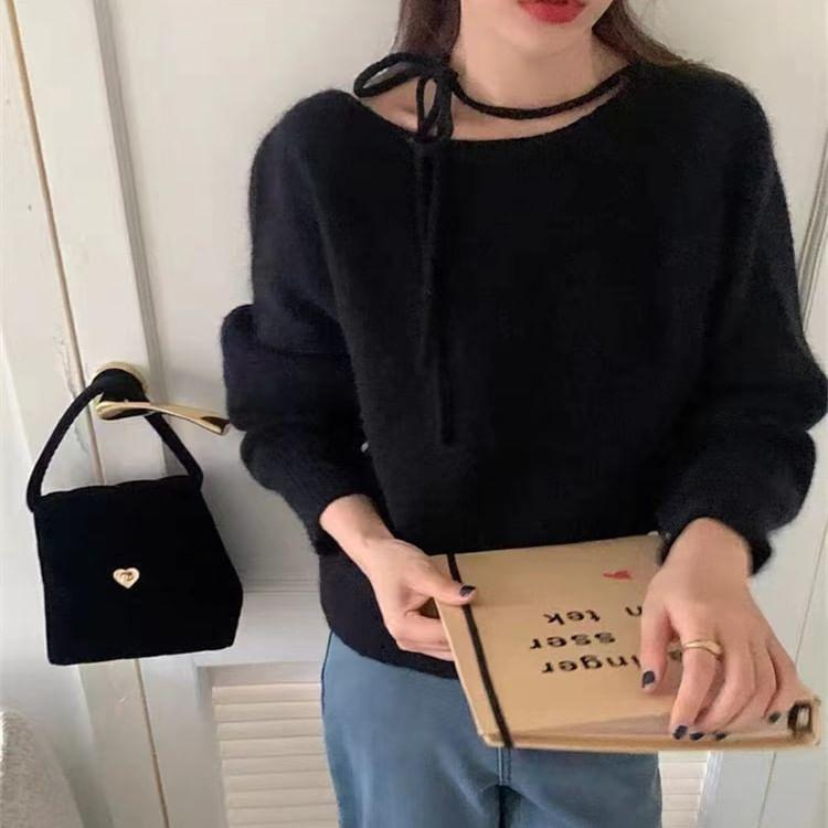 Halter Neck Plain Sweater Product Image