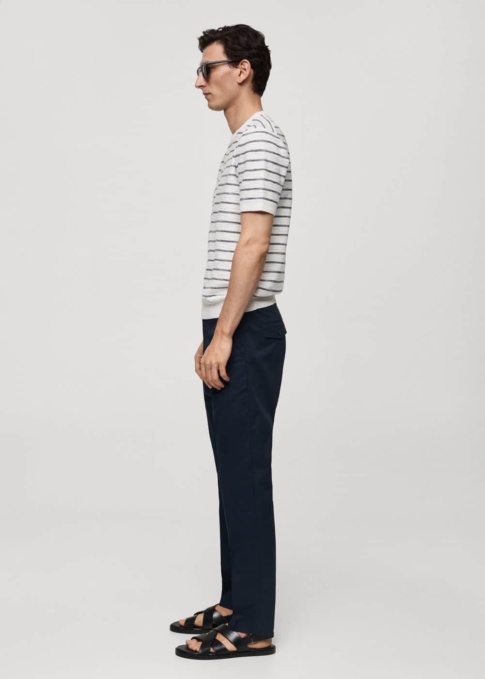 Striped knit cotton t-shirt - Men | MANGO USA Product Image