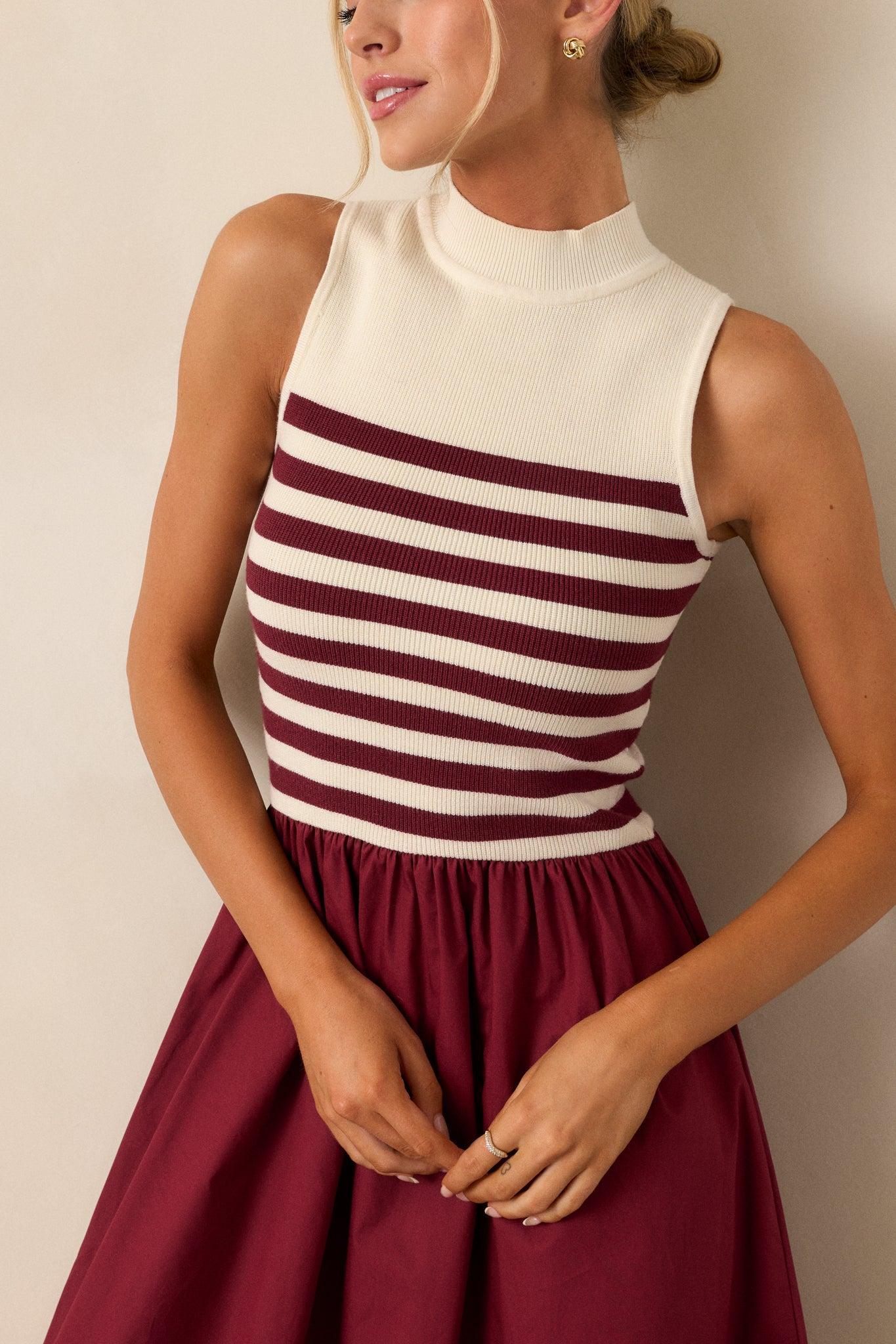 Timeless Treasures Burgundy Sleeveless Striped Maxi Dress Product Image