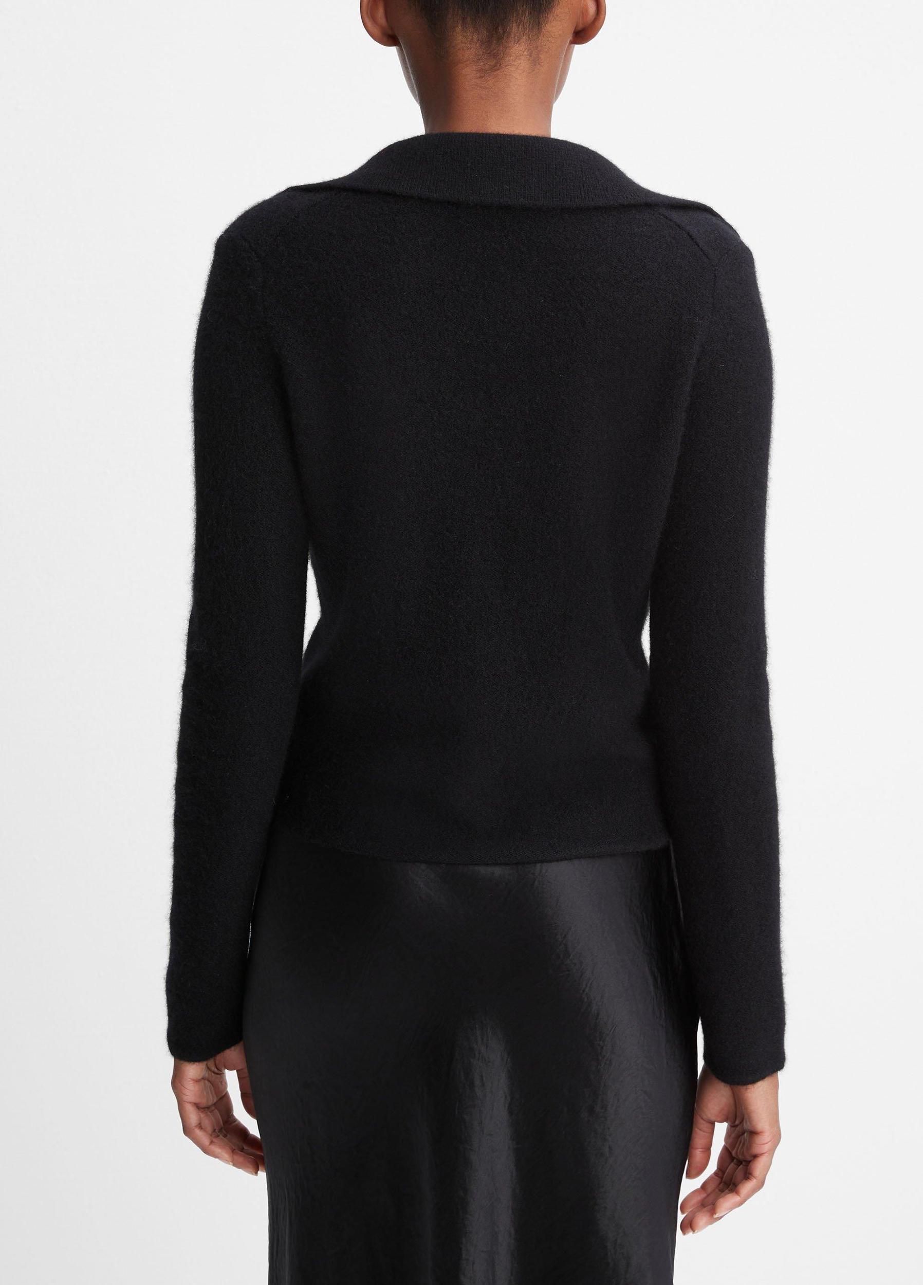 Womens Plush Cashmere Polo Cardigan, Black, Size S Vince Product Image