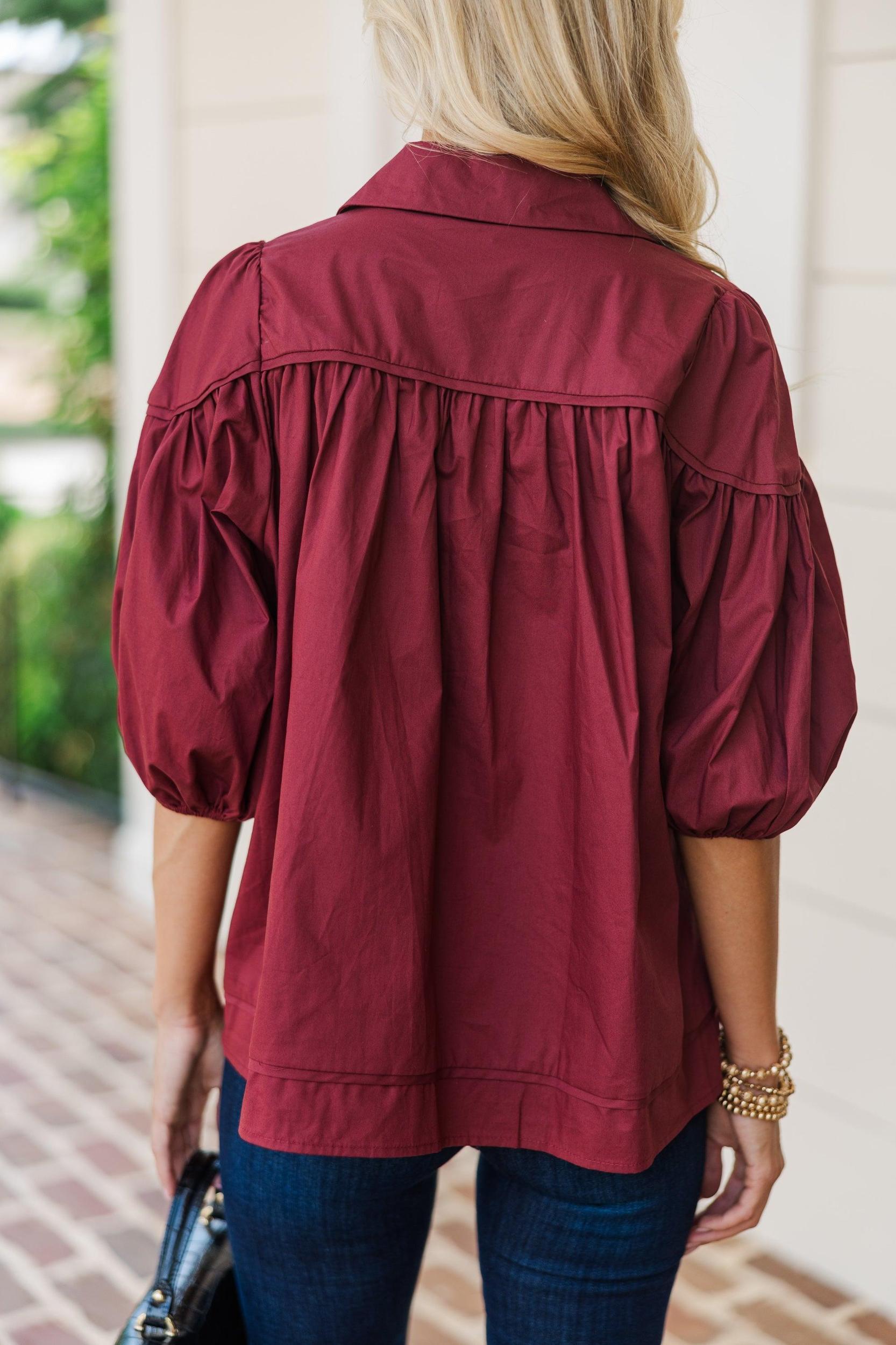 Better Than You Know Brick Red Puff Sleeve Blouse Female Product Image