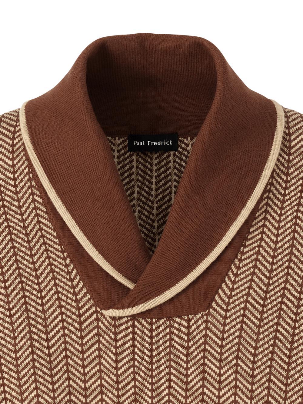 Cotton Shawl Collar Sweater - Ivory/brown Product Image
