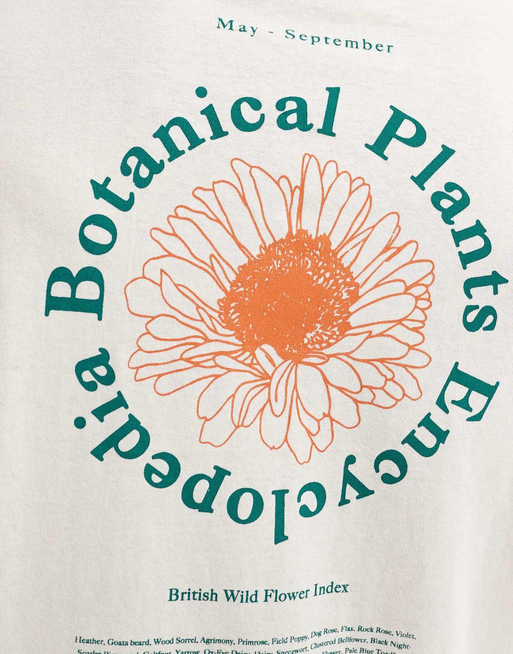 Selected Homme oversized t-shirt with botanical circle backprint in cream Product Image