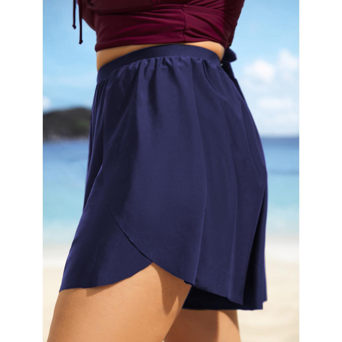 Plus Size Solid High Rise Overlapped Hem Swim Bottom Women's Swimwear Indigo Beach Overlapping High stretch Bodycon High Rise Curve Swim Bottoms BloomChic 28/5X Product Image