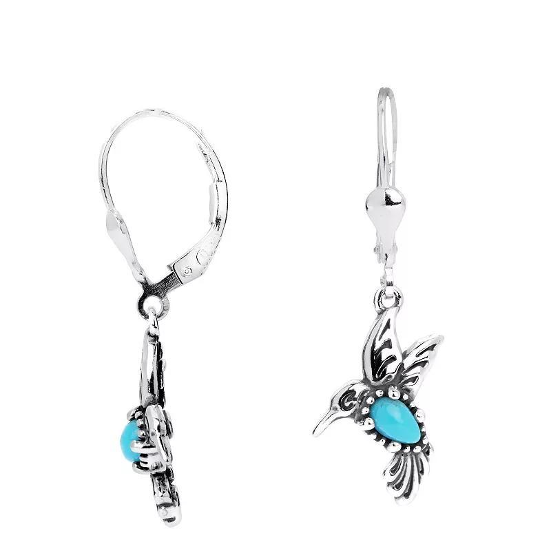 Southwest Spirit® Sterling Silver and Turquoise Hummingbird Drop Earrings, Women's Product Image
