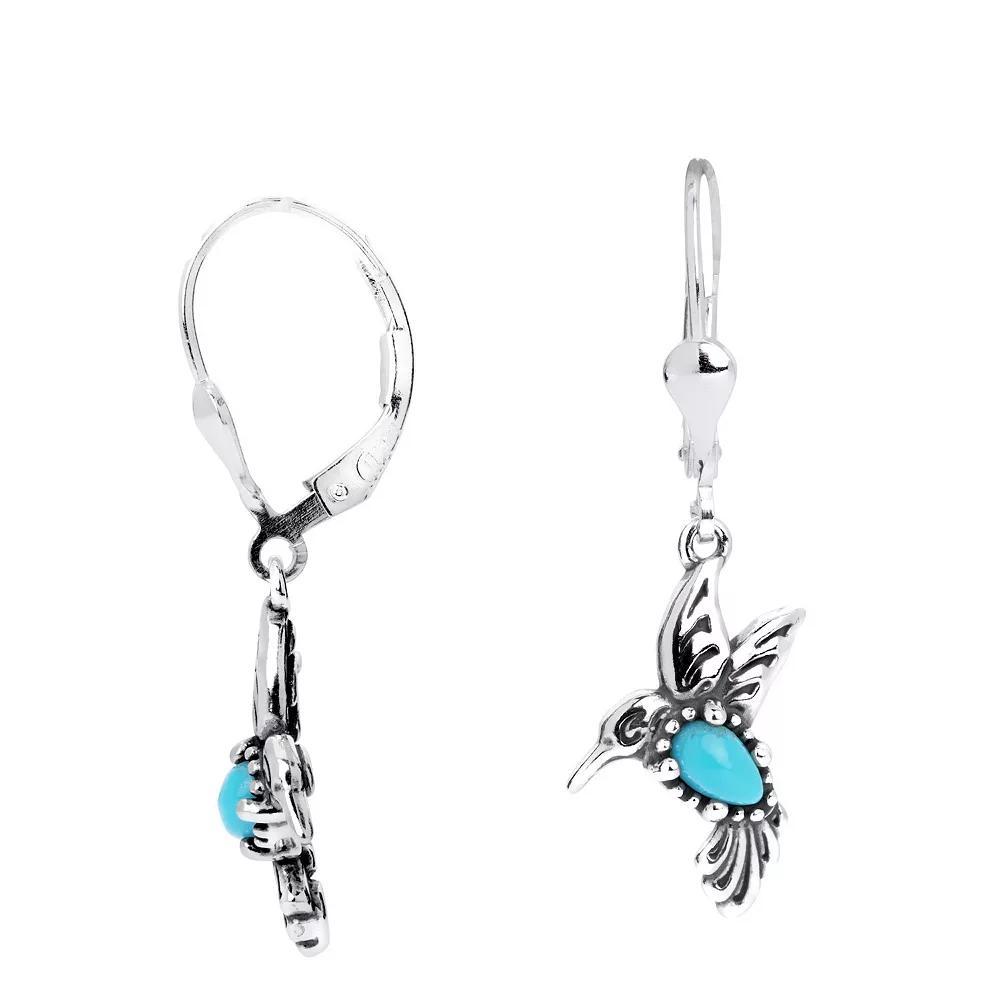 Southwest Spirit® Sterling Silver and Turquoise Hummingbird Drop Earrings, Women's Product Image