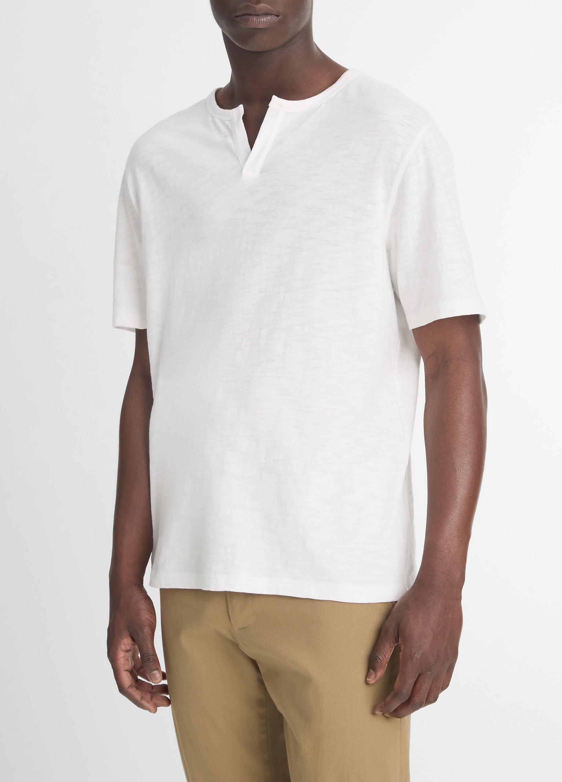 Mens Slub Cotton Split-Neck T-Shirt, Midnight Sky, Size M Vince Product Image