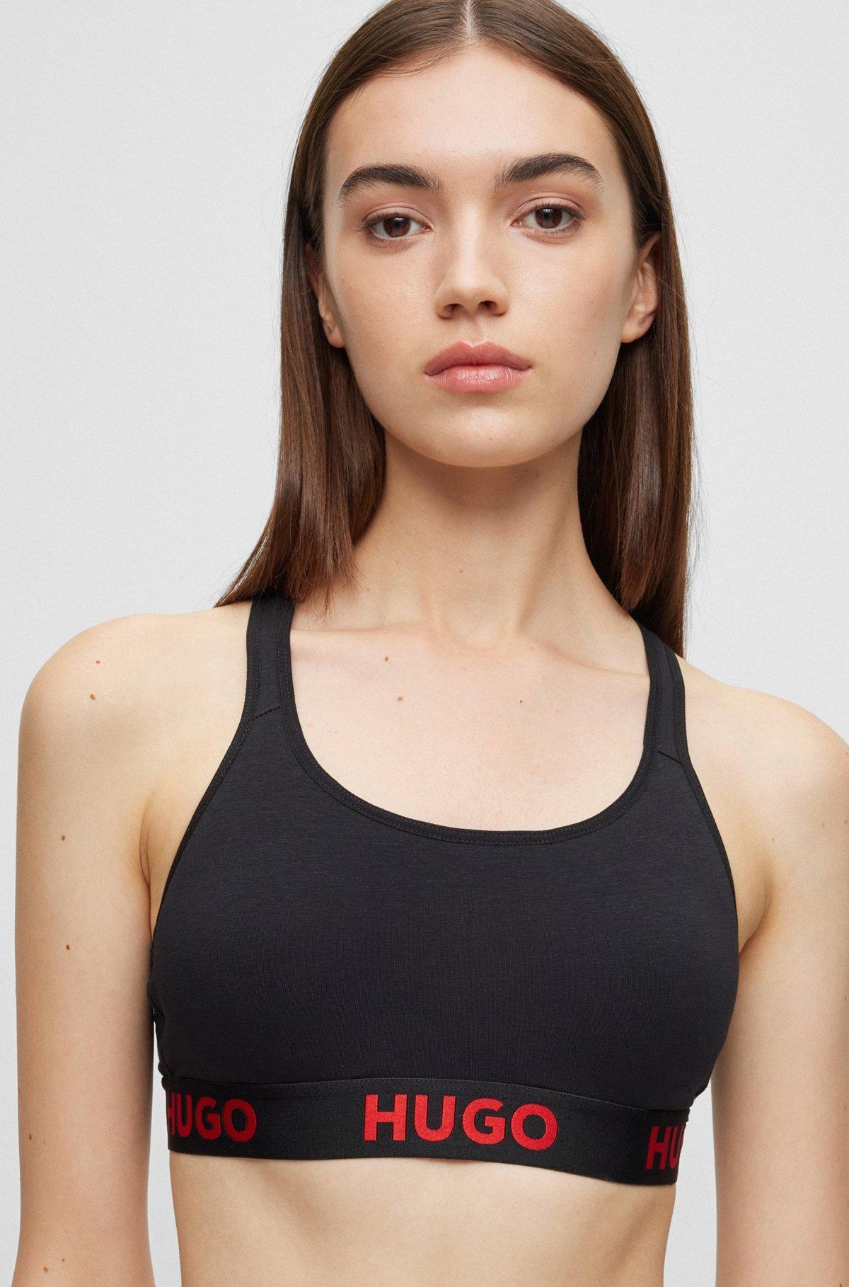 Stretch-cotton cross-back sports bra with logo band Product Image