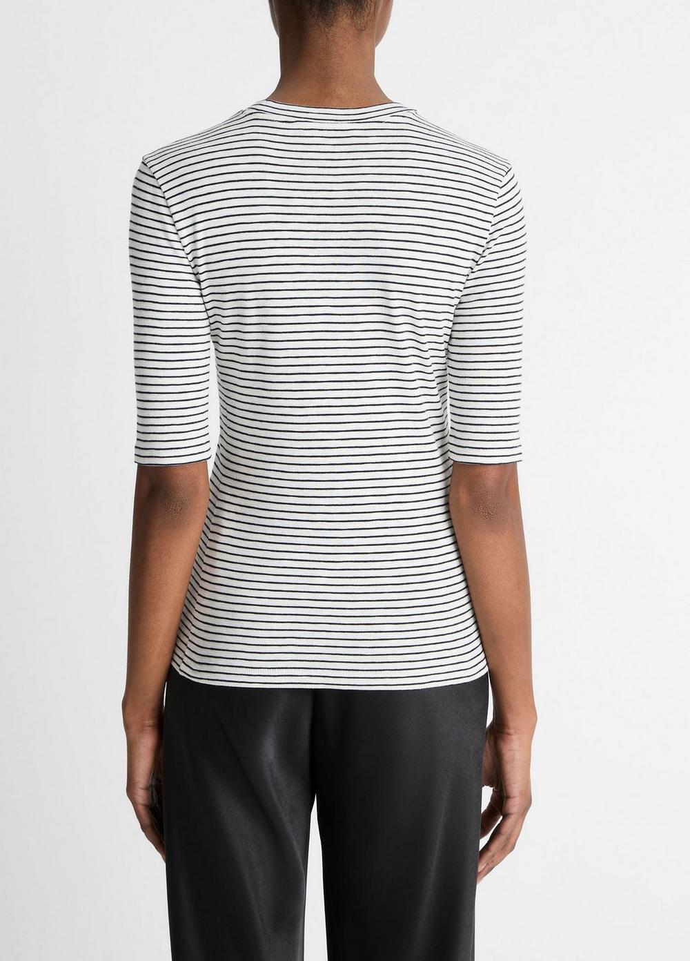 Womens Striped Cotton-Blend Elbow-Sleeve T-Shirt, Off White Combo, Size XXS Vince Product Image