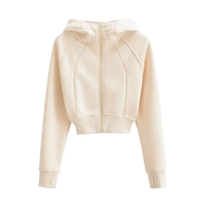 Plain Crop Zip-Up Hoodie Product Image