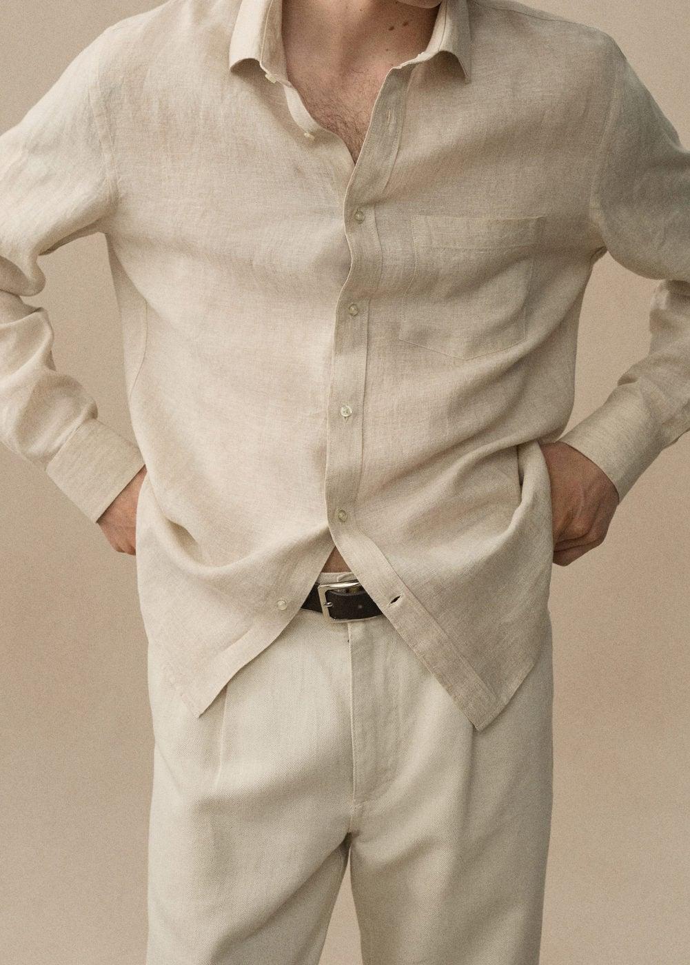 Mango Mens 100% Linen Regular-Fit Shirt Product Image