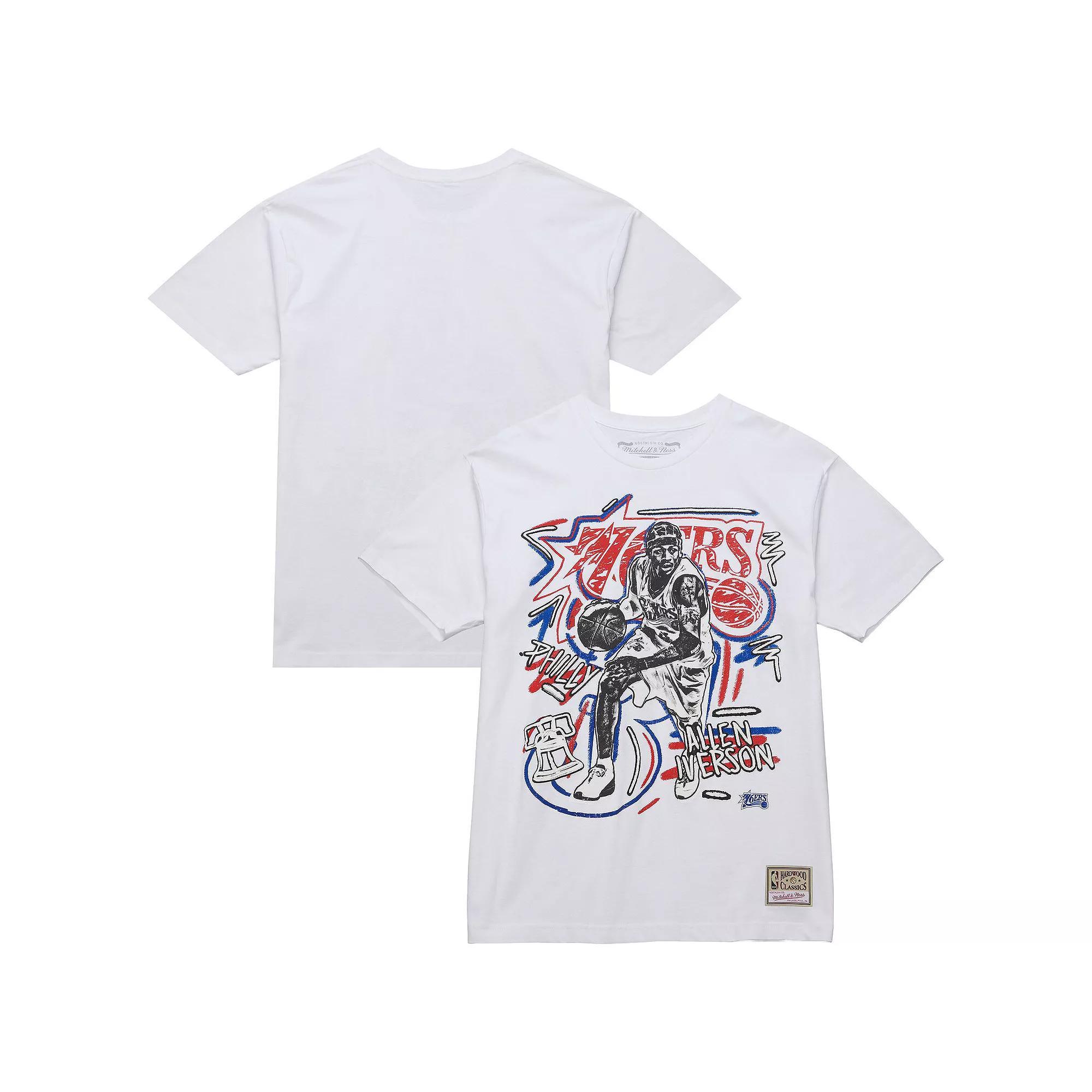 Men's Mitchell & Ness Allen Iverson White Philadelphia 76ers Hardwood Classics Chalked Up T-Shirt, Size: 3XL, 76r White Product Image