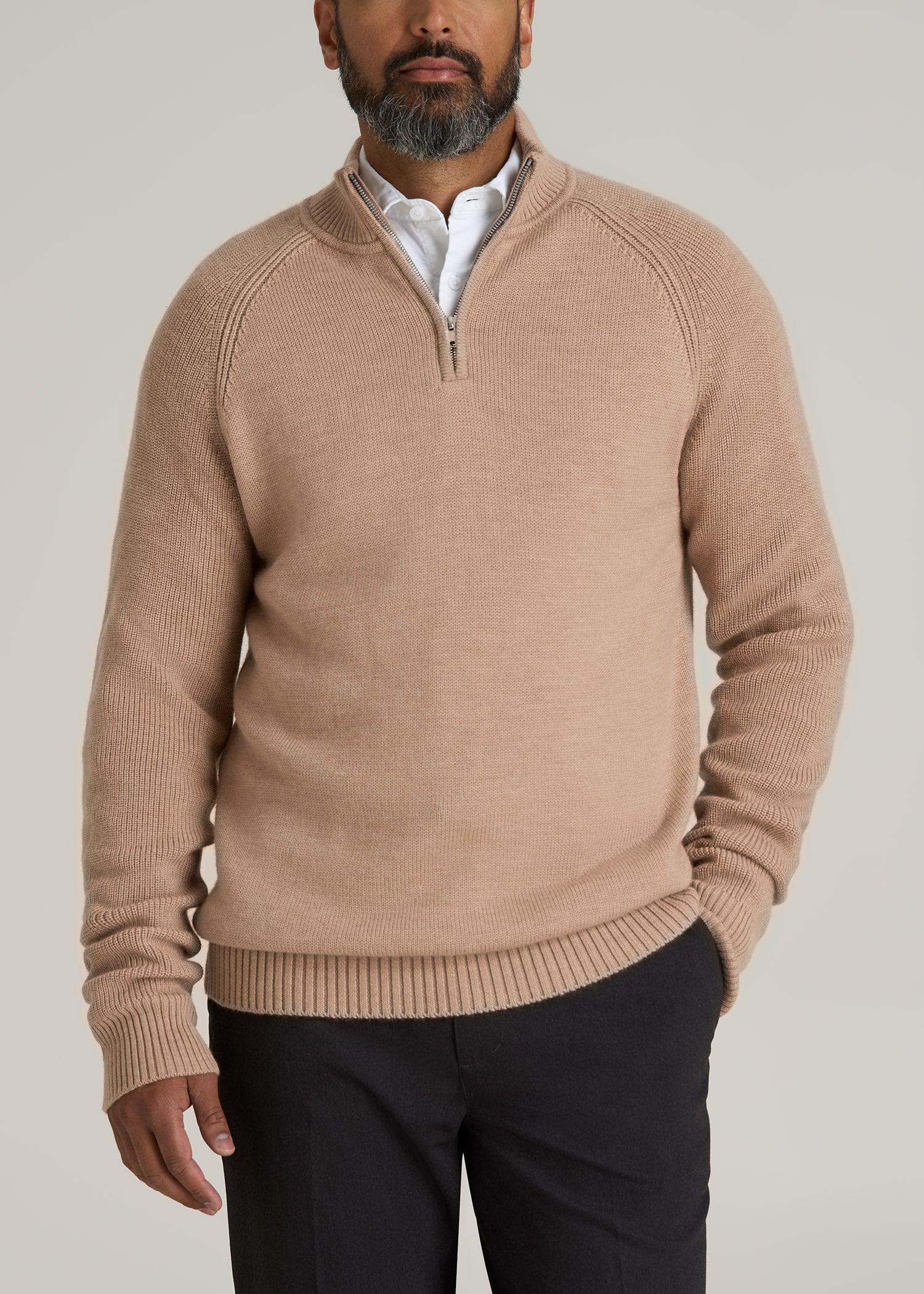 Chunky Merino Quarter-Zip Sweater for Tall Men in Oat Product Image