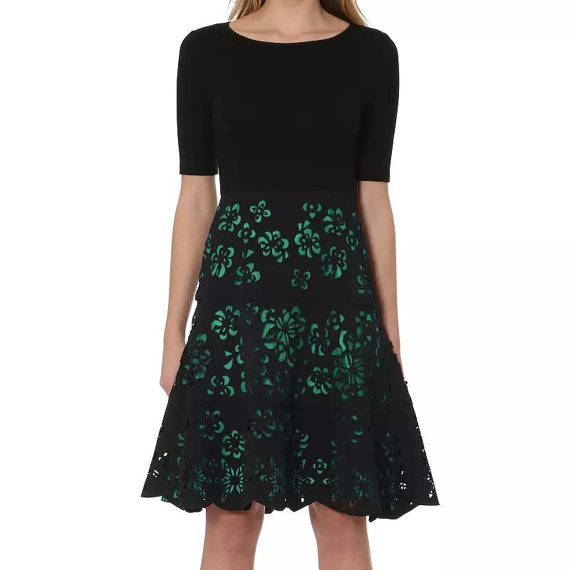 Women's Focus By Shani Ponte Fit and Flare Laser Cutting Dress, Size: 6, Black Pink Product Image
