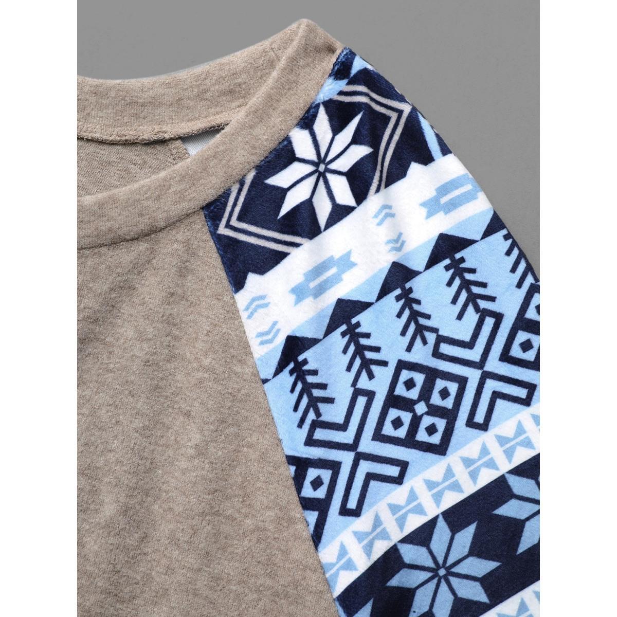 Plus Size Geometric Patchwork Contrast Raglan Sleeve Sweatshirt Women Champagne Casual Contrast Loose Round Neck Everyday Sweatshirts BloomChic 10/M Product Image